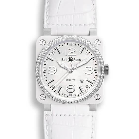 BELL & ROSS INSTRUMENTS BR 03 BR 03 WHITE CERAMIC DIAMONDS 42mm BR0392-WH-C-D-SCA Blanc