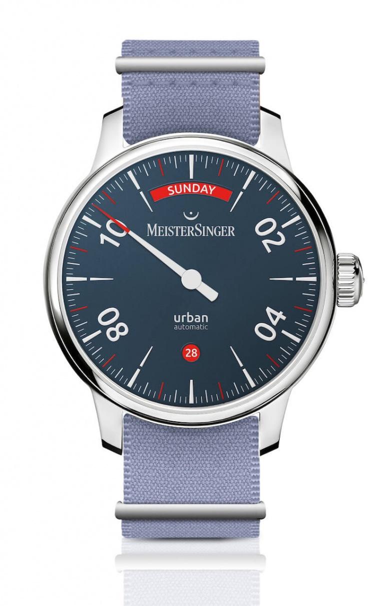 MEISTERSINGER FORM AND STYLE URBAN DAY-DATE 40mm URDD908 Bleu