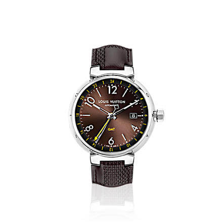 Louis Vuitton Tambour Watch GMT Q115 Automatic Brown Dial Mens 41mm Swiss  Made