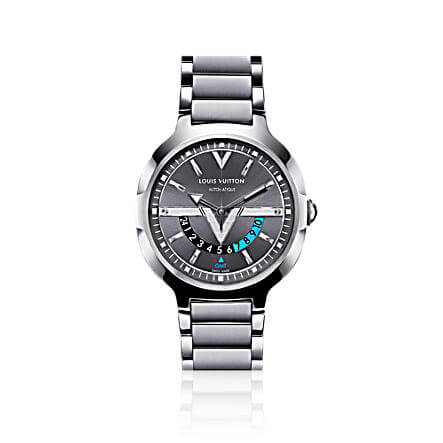 Louis Vuitton Q7D310 VOYAGER Automatic Men's Watch GMT Leather Silver  Dial Boxed